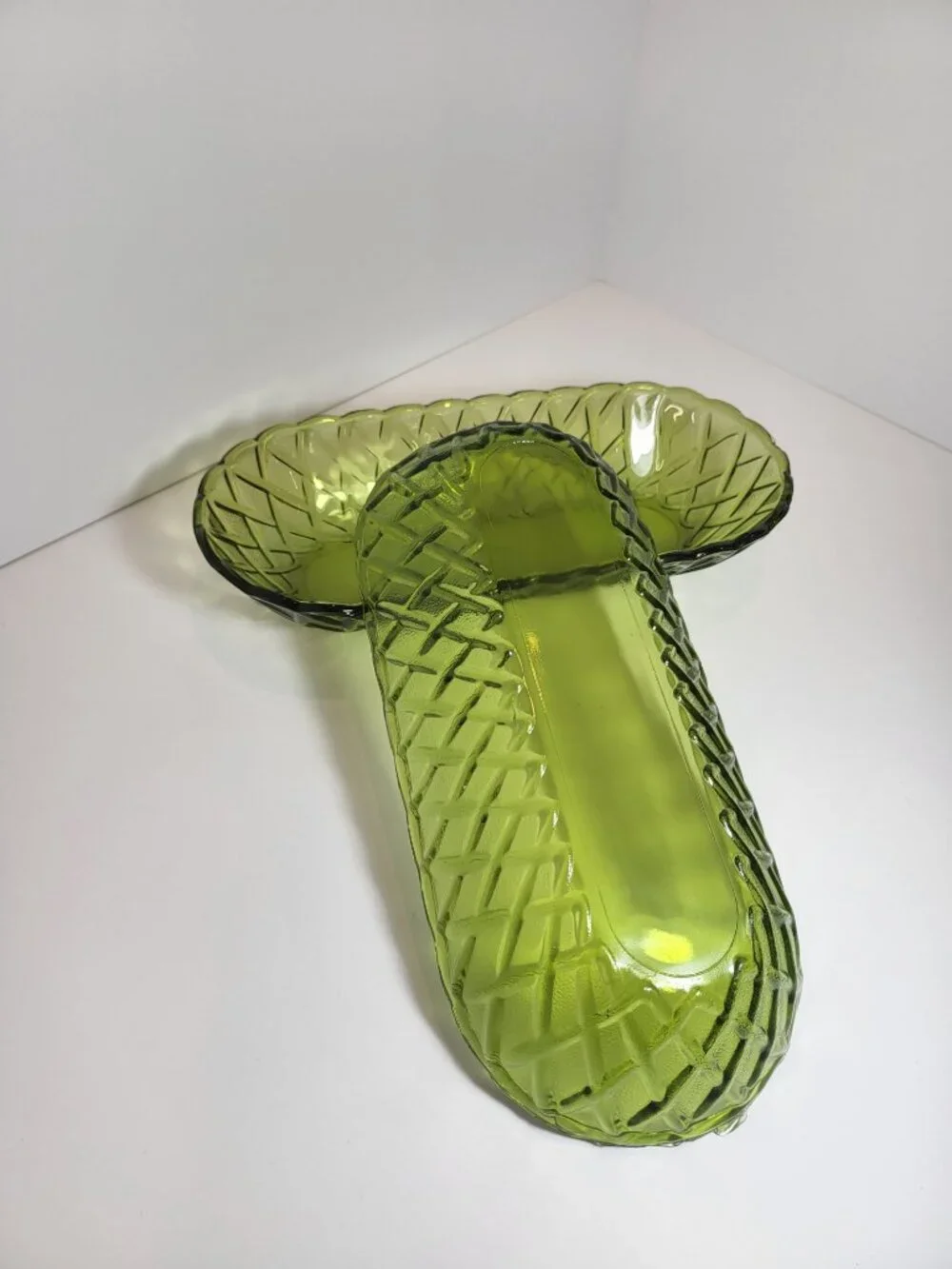 Vintage Avocado Green Glass Celery Dishes Set of 2,MCM Olive Green Serving Bowls